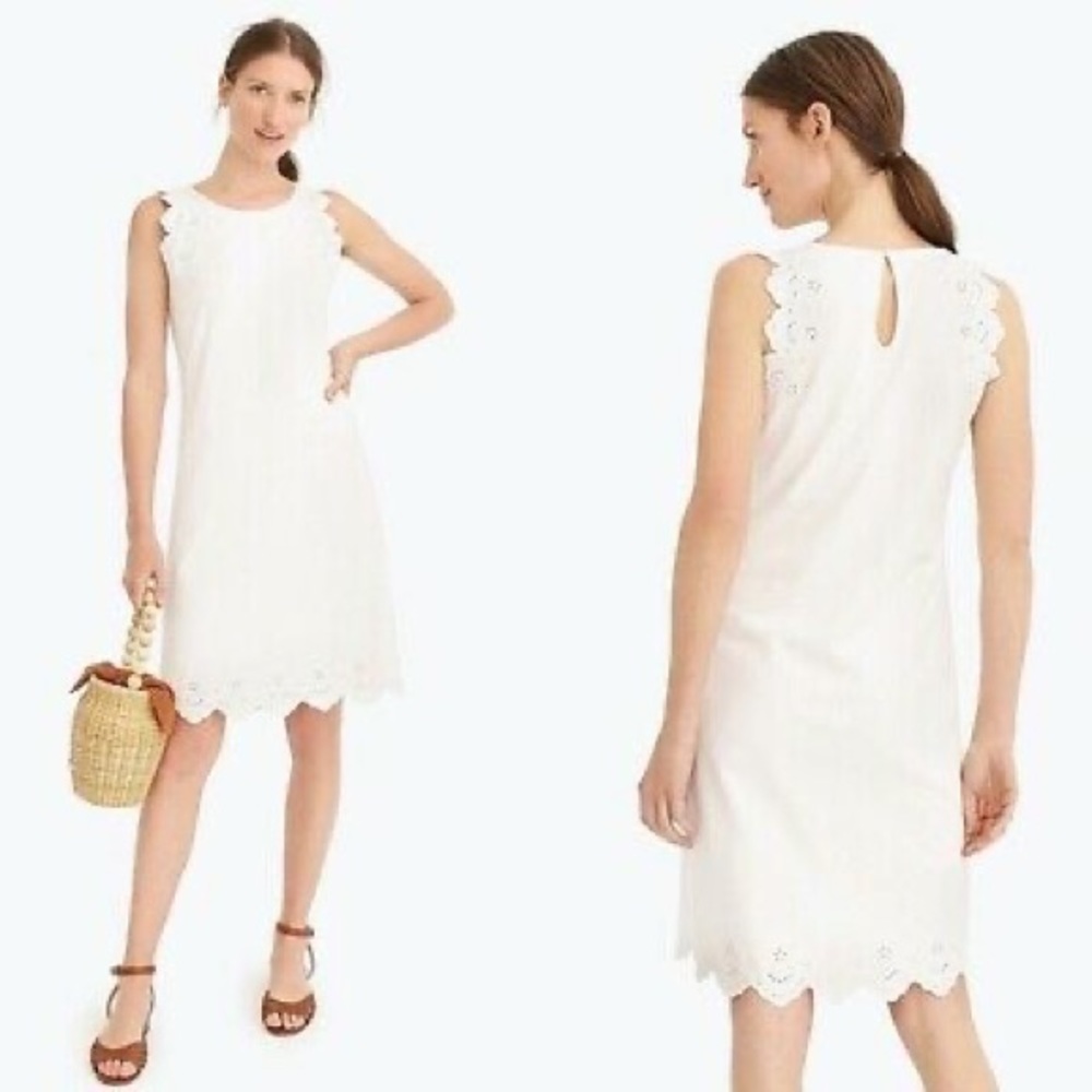 J Crew White Eyelet Sleeveless 100% Cotton Dress